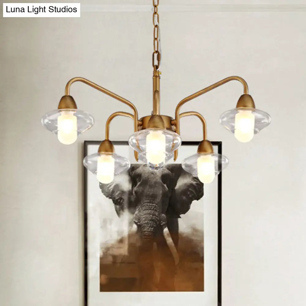 Modern Multi-Light Brass Elliptical Chandelier With Led Clear Glass Pendant