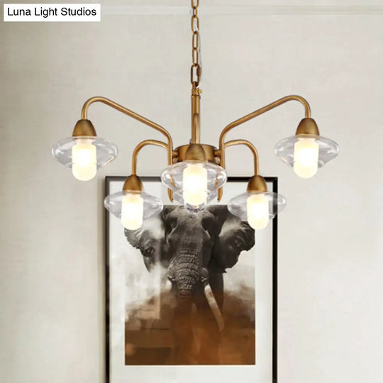 Modern Multi-Light Brass Elliptical Chandelier With Led Clear Glass Pendant