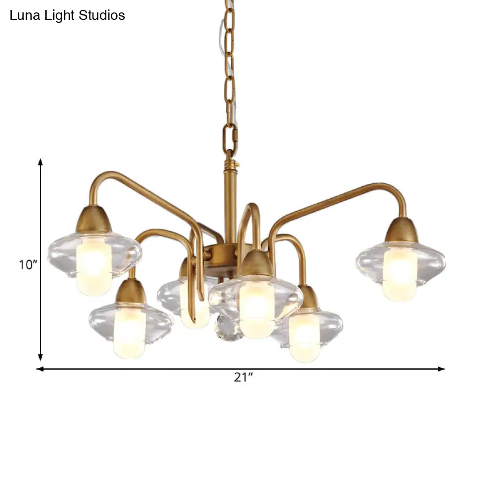 Modern Multi-Light Brass Elliptical Chandelier With Led Clear Glass Pendant