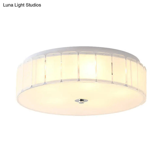 Modern Multi-Light Drum Bedroom Flush Mount Lamp With White Glass