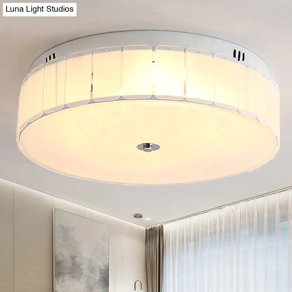 Modern Multi-Light Drum Bedroom Flush Mount Lamp With White Glass