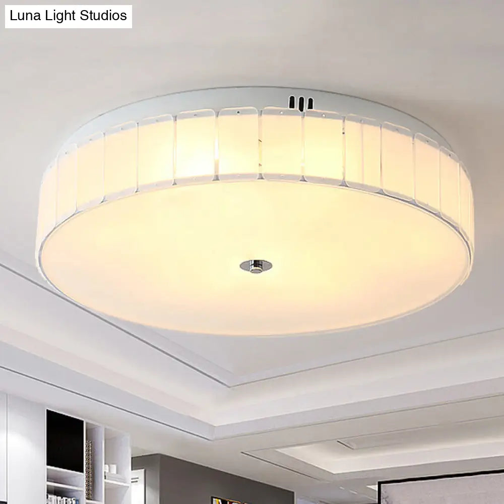 Modern Multi-Light Drum Bedroom Flush Mount Lamp With White Glass