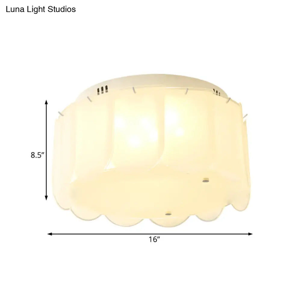 Modern Multi-Light Flush Mount: White Glass Drum Lighting Fixture 18/19.5 Wide