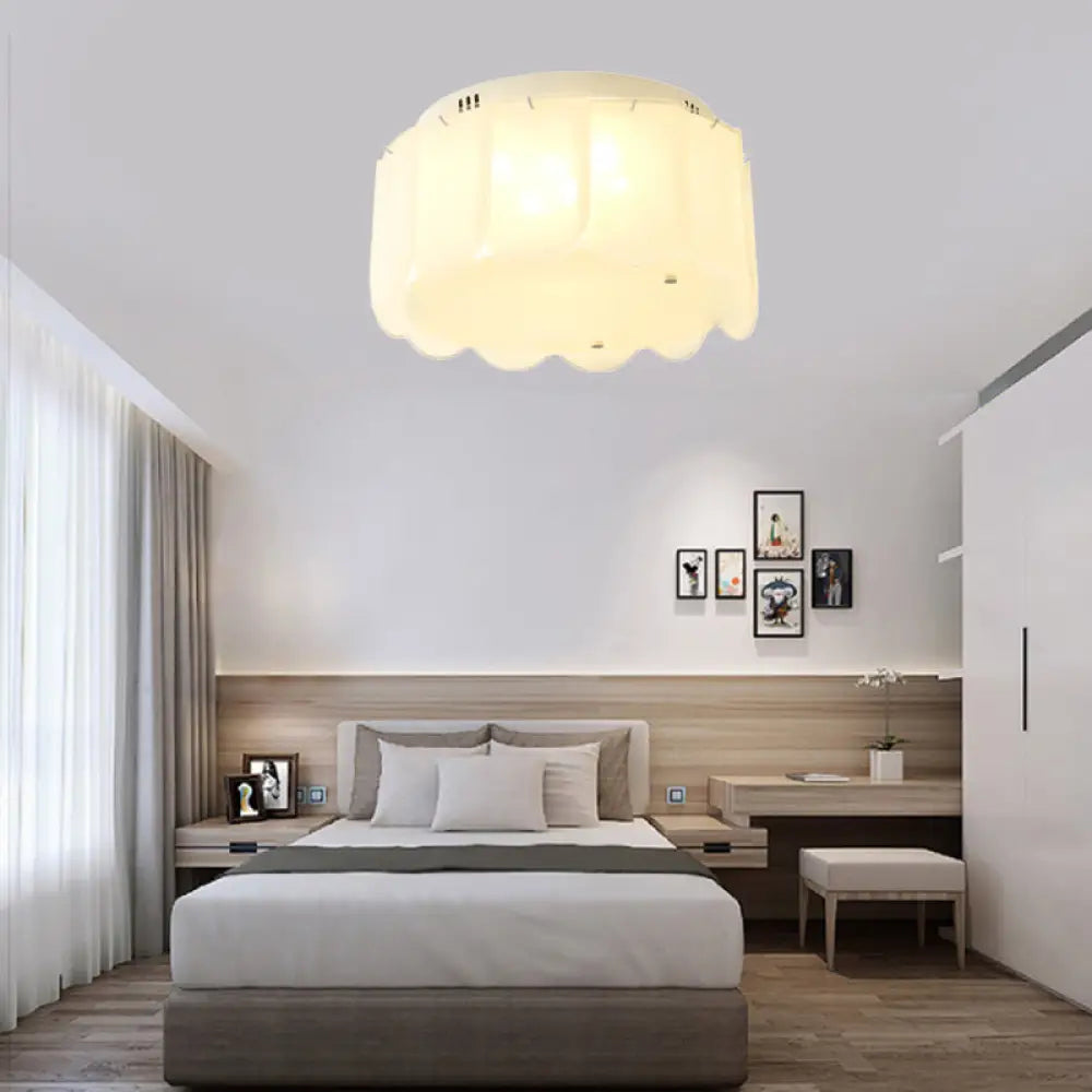 Modern Multi - Light Flush Mount: White Glass Drum Lighting Fixture 18’/19.5’ Wide / 18’