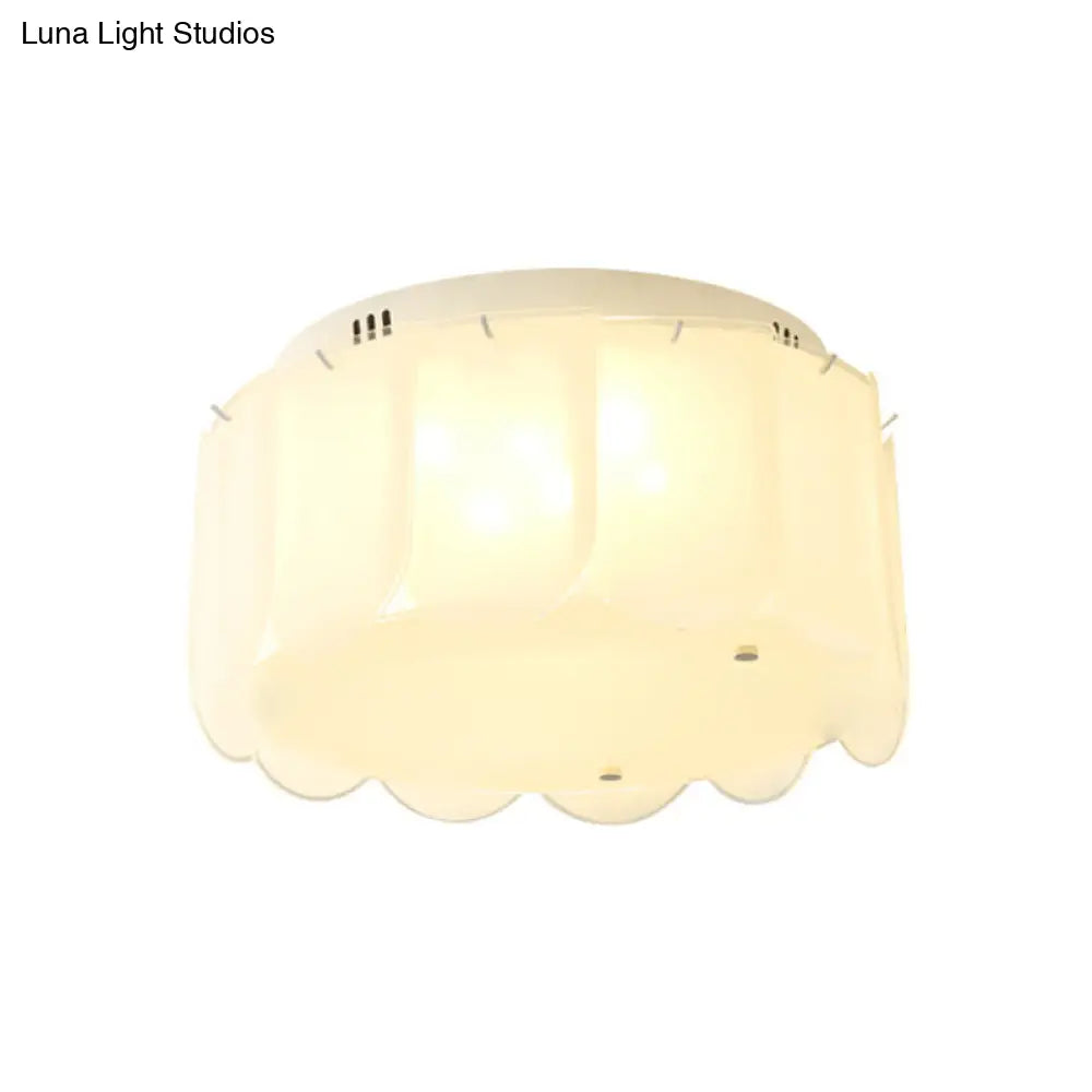 Modern Multi-Light Flush Mount: White Glass Drum Lighting Fixture 18/19.5 Wide