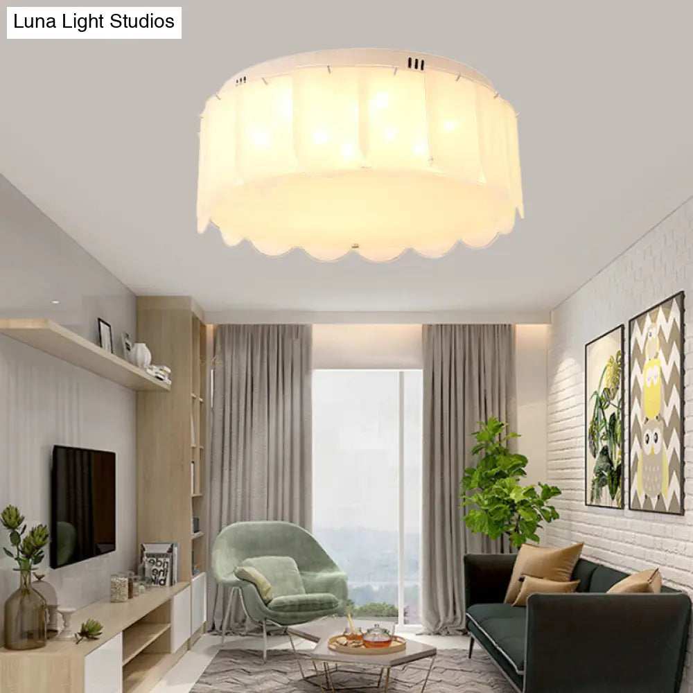 Modern Multi-Light Flush Mount: White Glass Drum Lighting Fixture 18/19.5 Wide