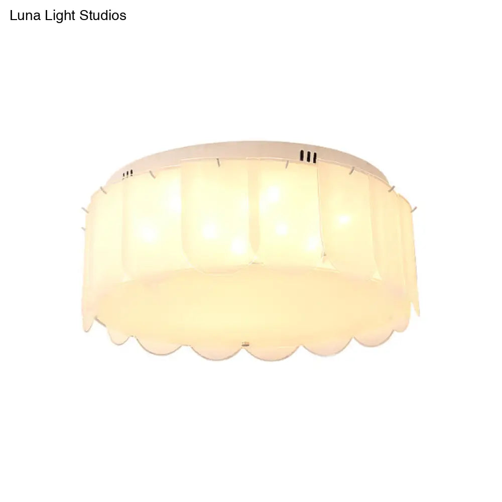 Modern Multi-Light Flush Mount: White Glass Drum Lighting Fixture 18/19.5 Wide