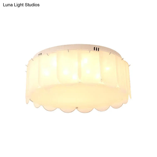 Modern Multi-Light Flush Mount: White Glass Drum Lighting Fixture 18/19.5 Wide