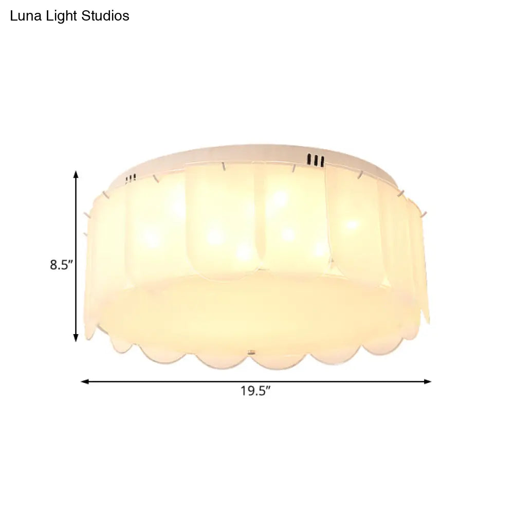 Modern Multi - Light Flush Mount: White Glass Drum Lighting Fixture 18’/19.5’ Wide