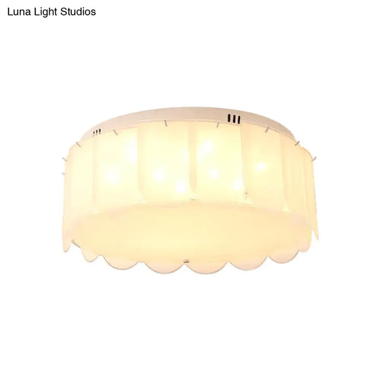 Modern Multi - Light Flush Mount: White Glass Drum Lighting Fixture 18’/19.5’ Wide