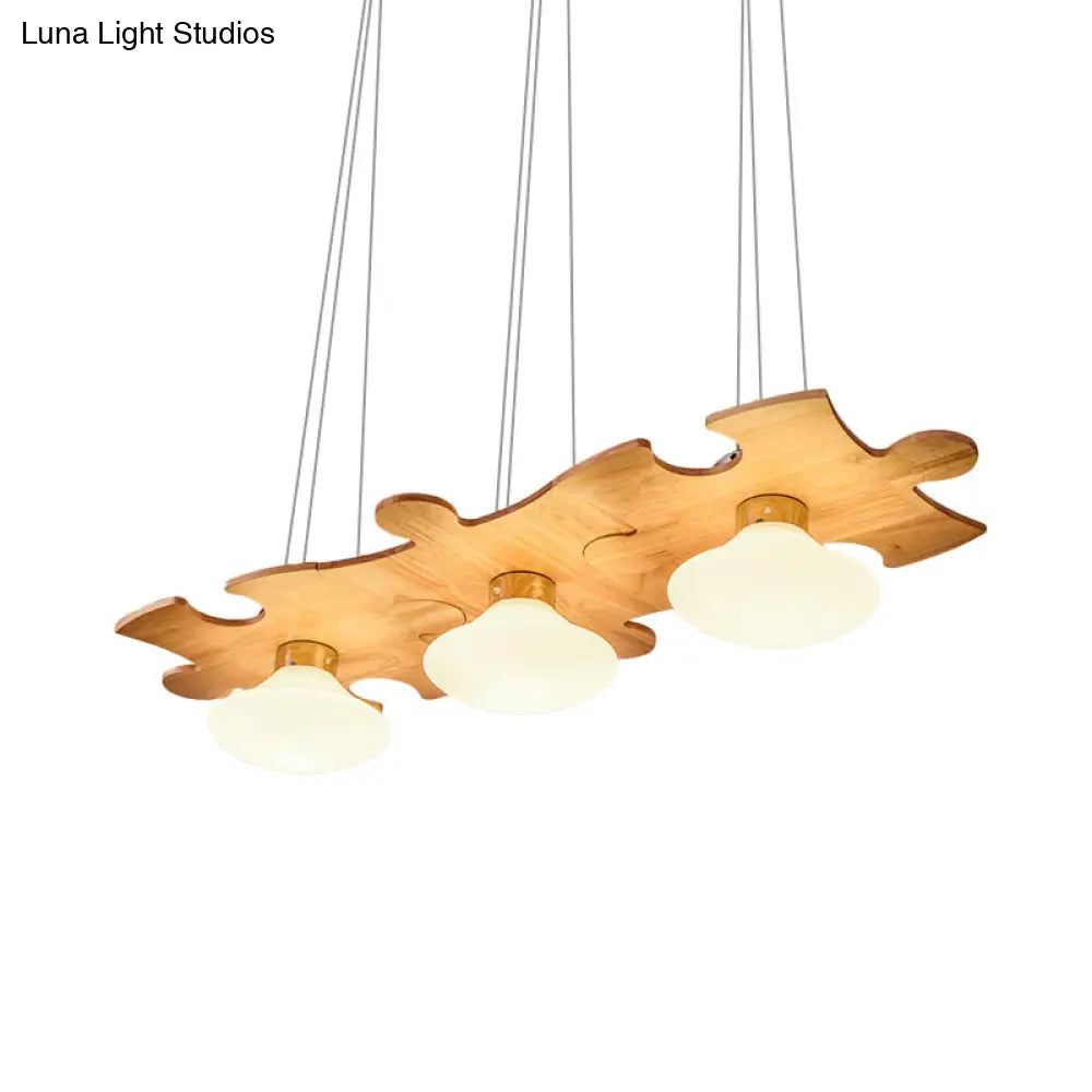 Modern Multi-Light Pendant Lamp With Glass Jellyfish Design And Wood Beam