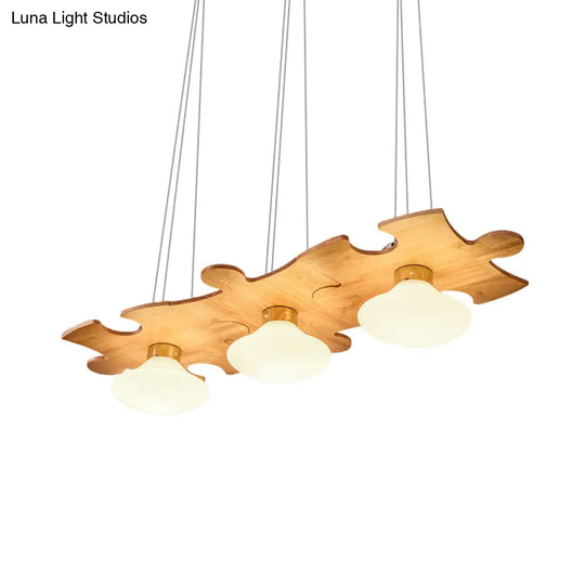 Modern Multi-Light Pendant Lamp With Glass Jellyfish Design And Wood Beam