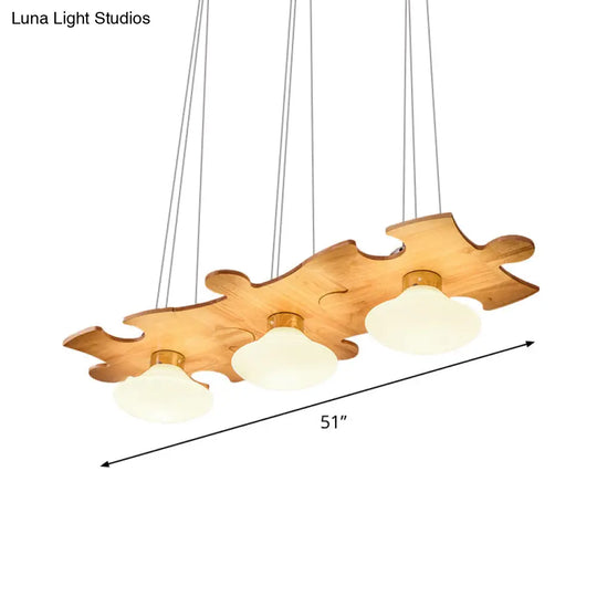 Modern Multi-Light Pendant Lamp With Glass Jellyfish Design And Wood Beam