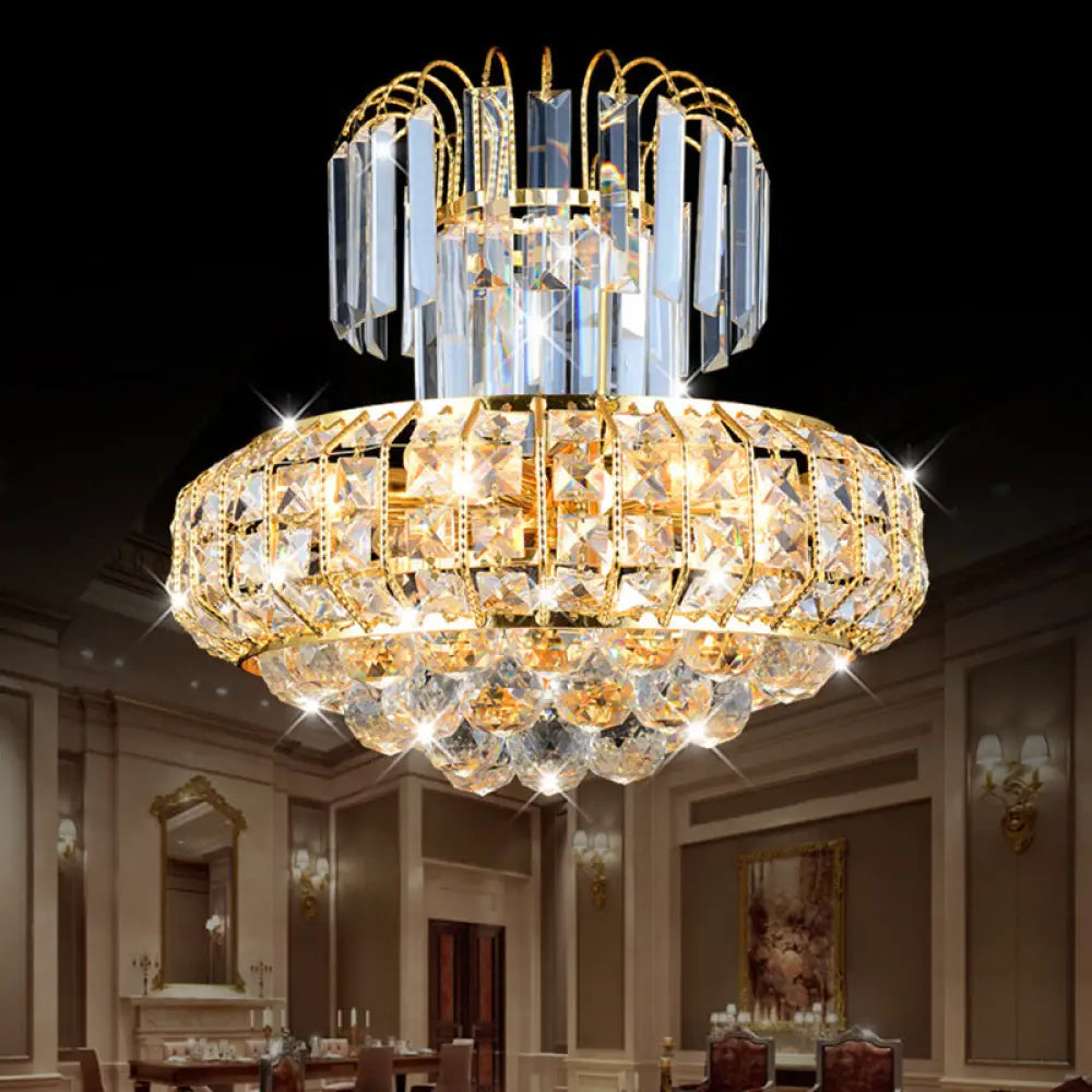 Modern Mushroom Chandelier With Faceted Crystals - 6 Lights Gold Finish Perfect For Lobby Bar