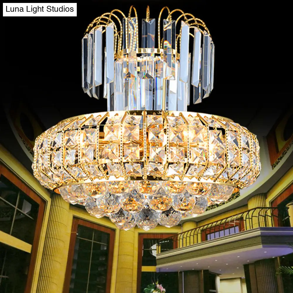 Modern Mushroom Chandelier With Faceted Crystals - 6 Lights Gold Finish Perfect For Lobby Bar