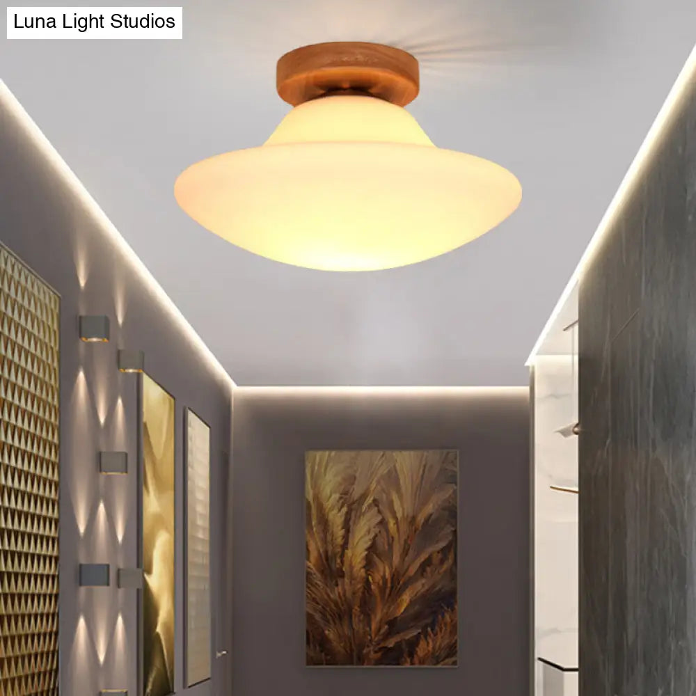 Modern Mushroom Milk White Glass Flush Mount Lighting In Gold - Corridor Flushmount