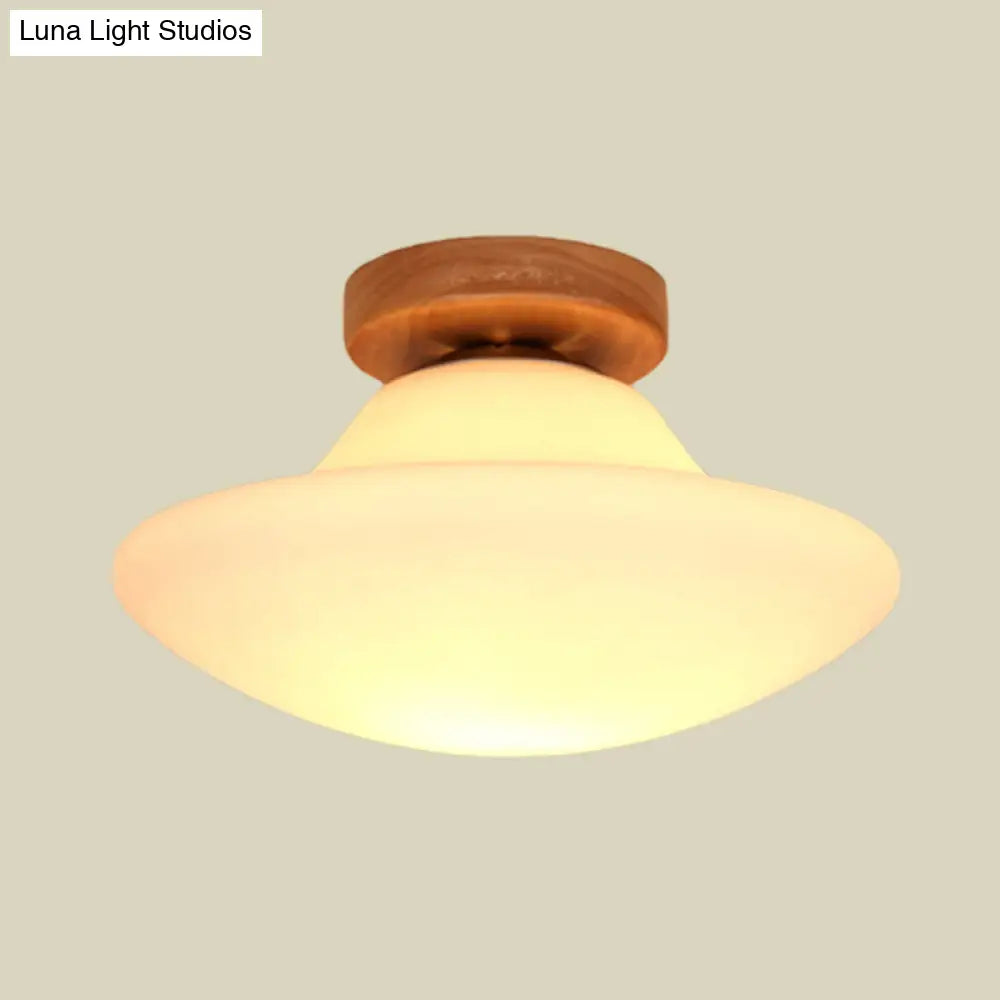 Modern Mushroom Milk White Glass Flush Mount Lighting In Gold - Corridor Flushmount