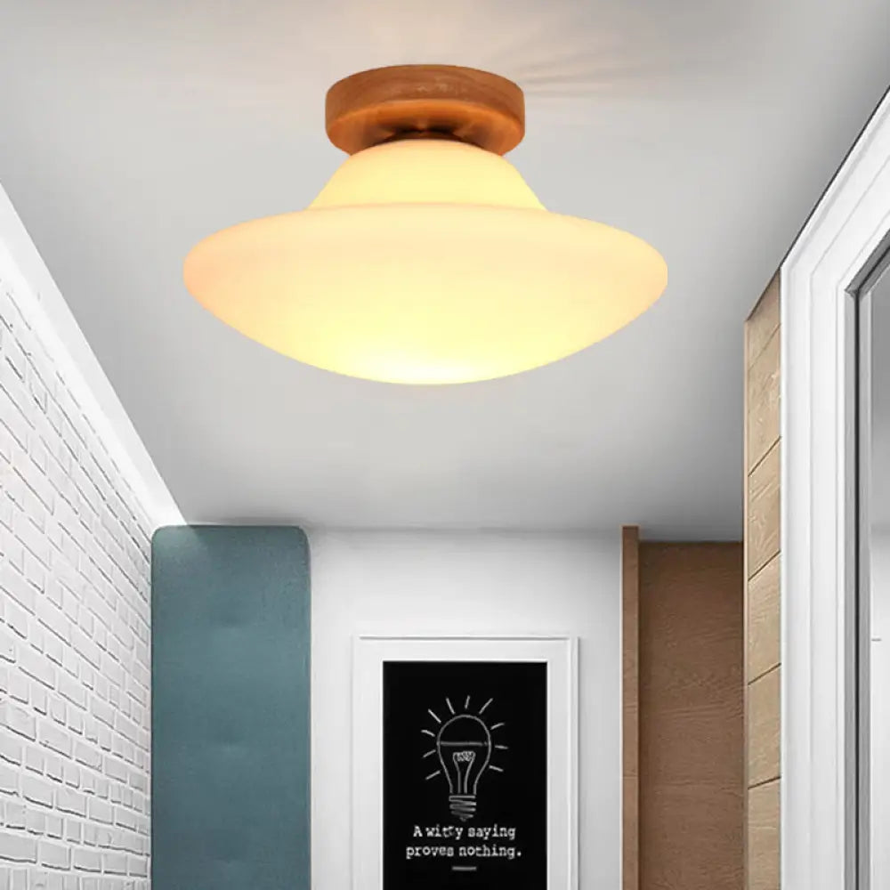 Modern Mushroom Milk White Glass Flush Mount Lighting In Gold - Corridor Flushmount