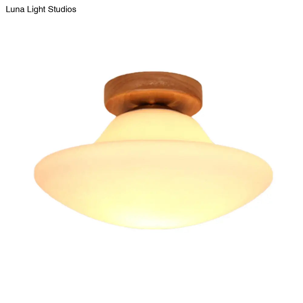 Modern Mushroom Milk White Glass Flush Mount Lighting In Gold - Corridor Flushmount