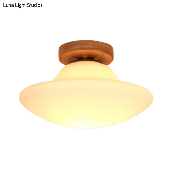 Modern Mushroom Milk White Glass Flush Mount Lighting In Gold - Corridor Flushmount