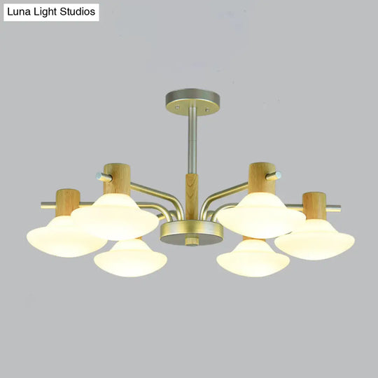 Modern Mushroom Semi Flush Ceiling Lamp With Opal Frosted Glass Wood Finish - 5/6 Head For Bedroom