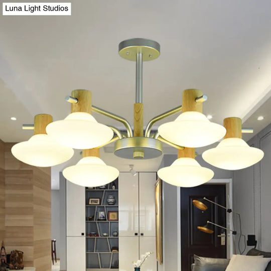 Modern Mushroom Semi Flush Ceiling Lamp With Opal Frosted Glass Wood Finish - 5/6 Head For Bedroom 6