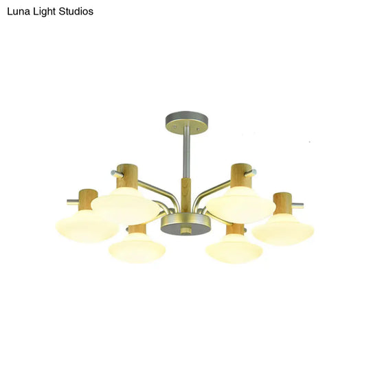 Modern Mushroom Semi Flush Ceiling Lamp With Opal Frosted Glass Wood Finish - 5/6 Head For Bedroom