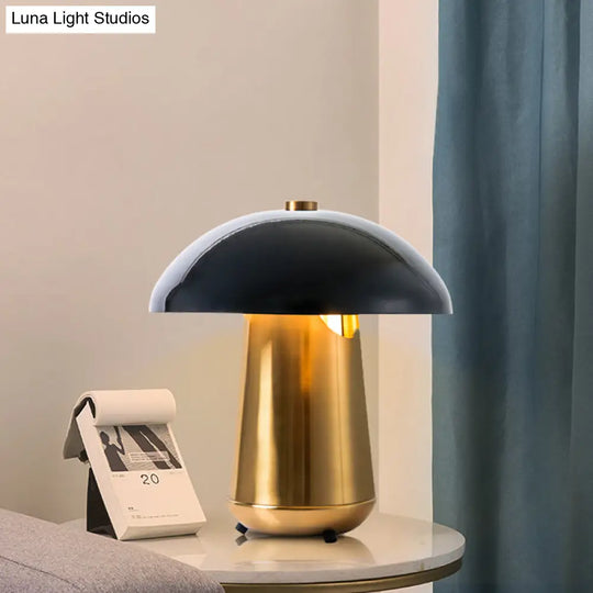 Modern Mushroom Task Lighting: Metal Small Desk Lamp Black/Gold 8/12 Wide