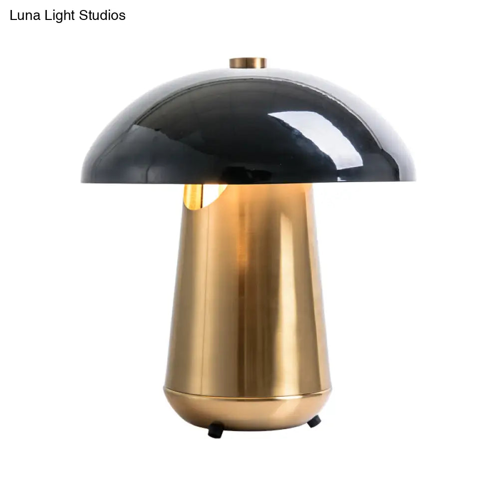 Modern Mushroom Task Lighting: Metal Small Desk Lamp Black/Gold 8/12 Wide