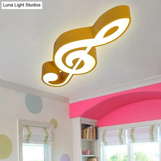 Modern Musical Note Flush Ceiling Light For Bedroom - Acrylic Lamp Yellow / White