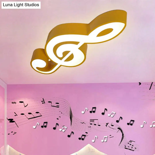 Modern Musical Note Flush Ceiling Light For Bedroom - Acrylic Lamp