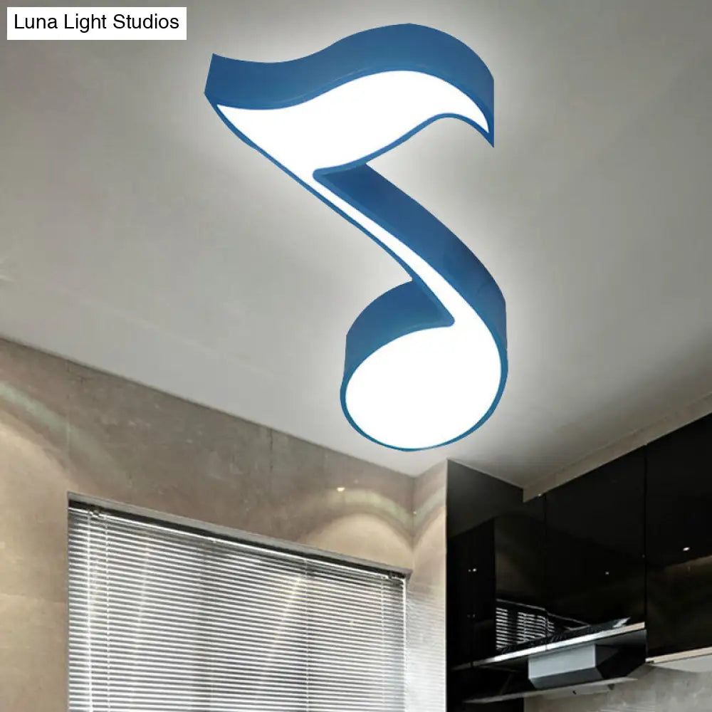 Modern Musical Note Flush Ceiling Light For Bedroom - Acrylic Lamp Blue / Warm