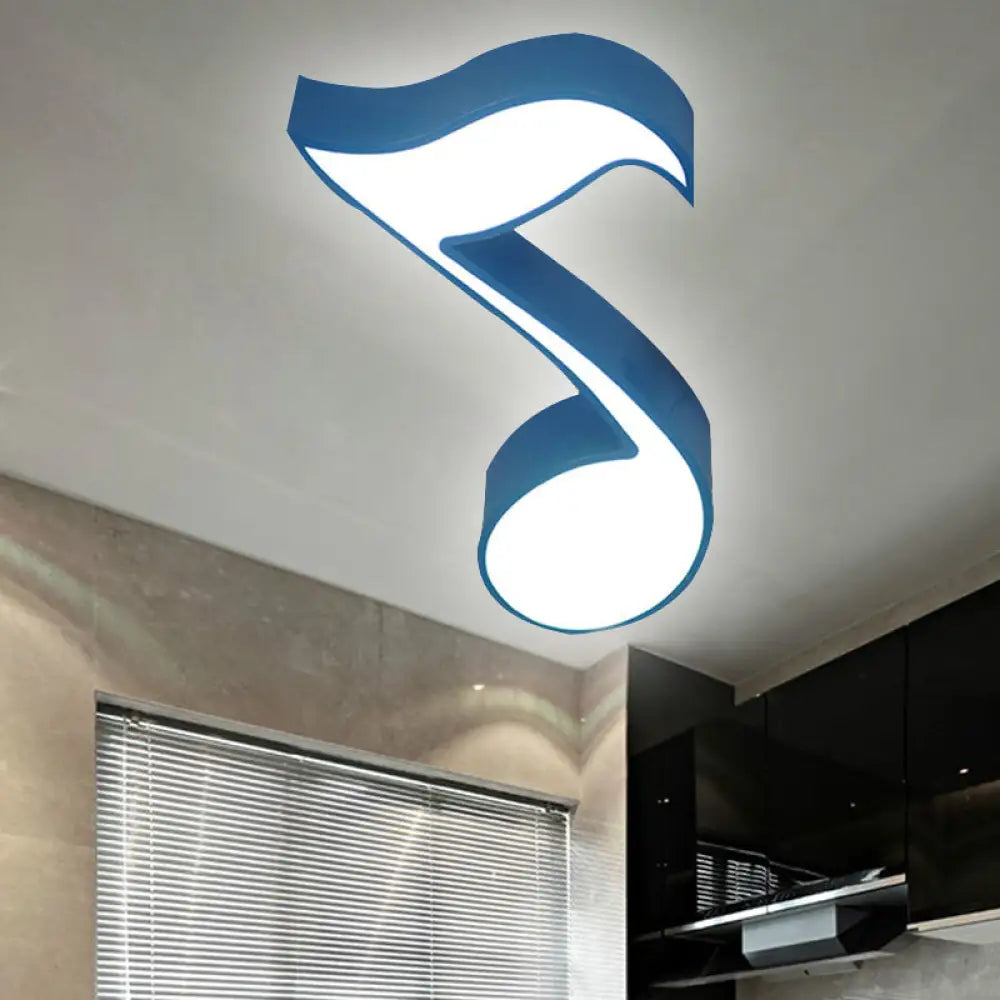 Modern Musical Note Flush Ceiling Light For Bedroom - Acrylic Lamp Blue / Warm