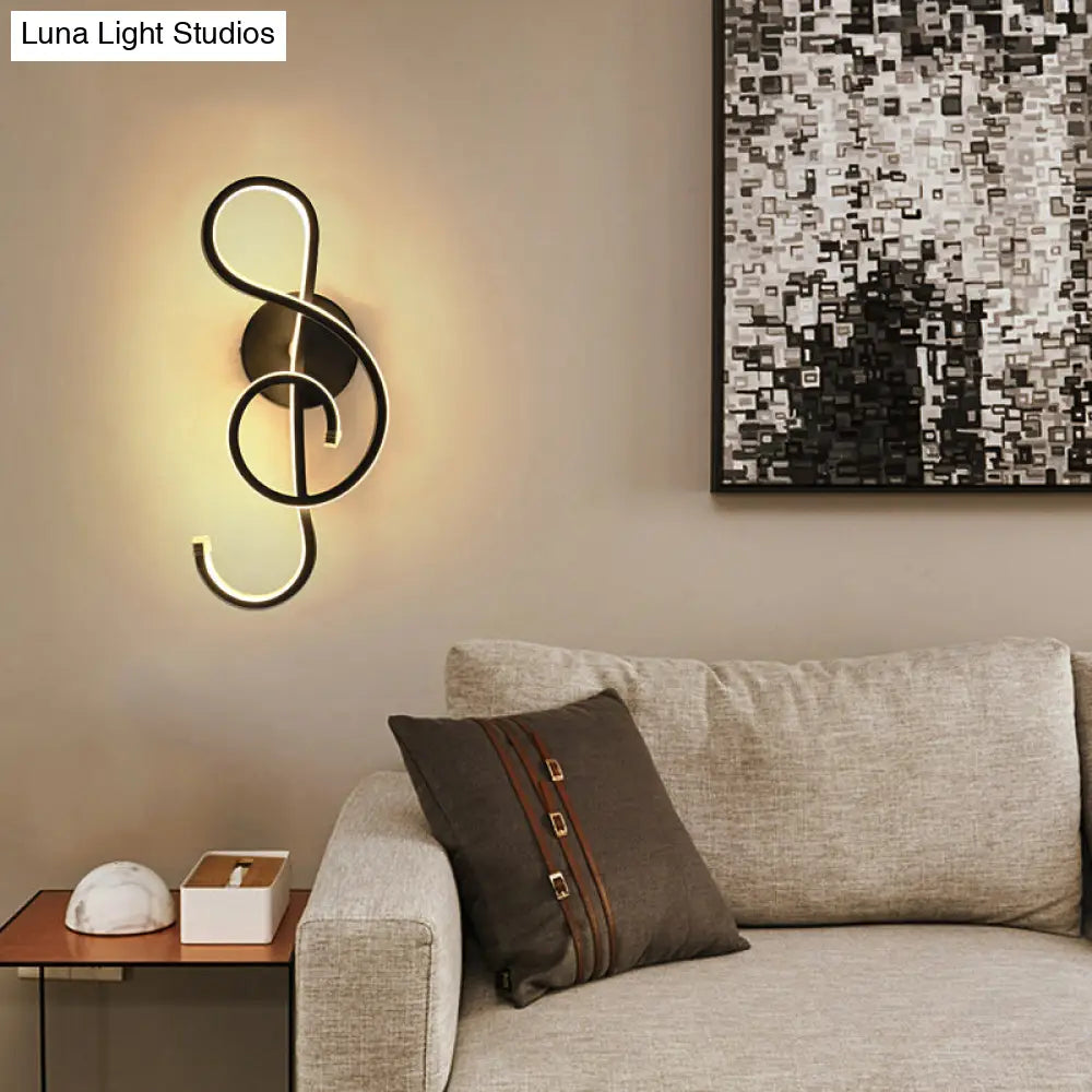 Modern Musical Note Sconce Wall Lamp For Adult Bedrooms - Creative Black/White Metal Design