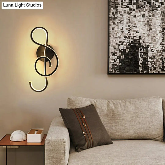 Modern Musical Note Sconce Wall Lamp For Adult Bedrooms - Creative Black/White Metal Design