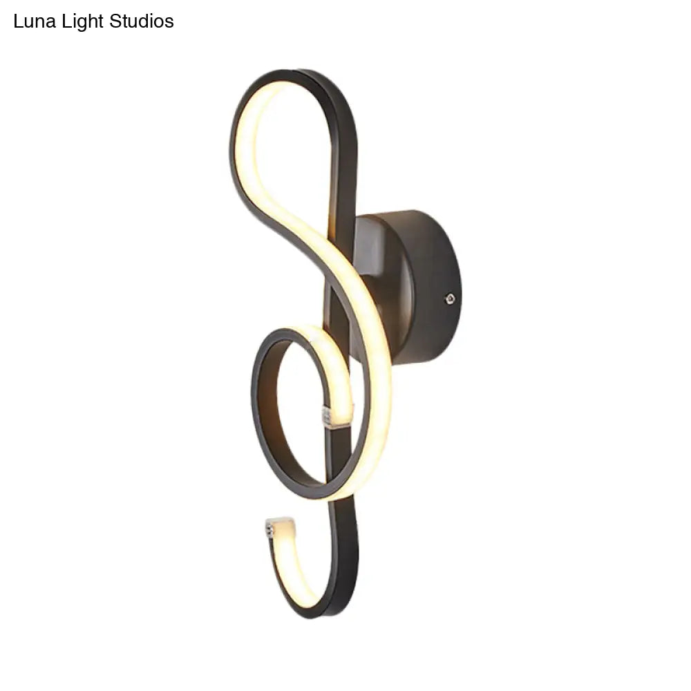 Modern Musical Note Sconce Wall Lamp For Adult Bedrooms - Creative Black/White Metal Design