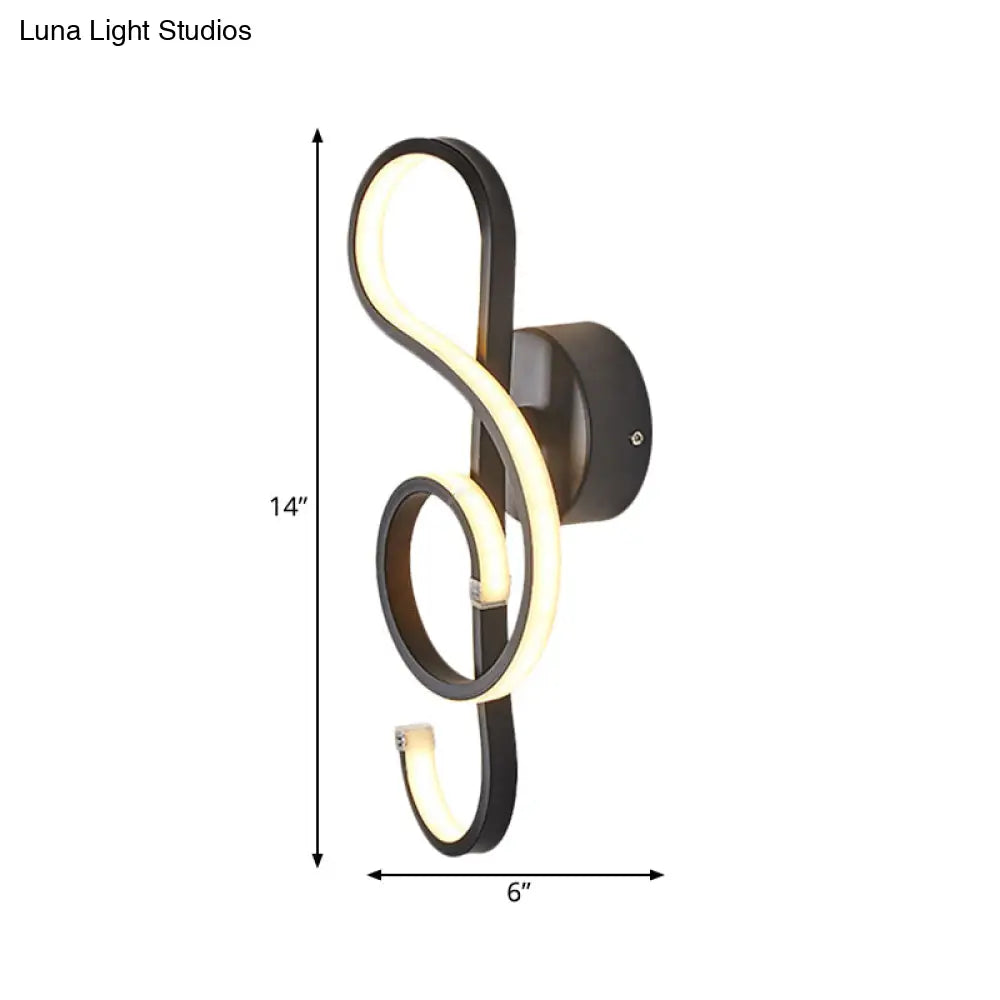 Modern Musical Note Sconce Wall Lamp For Adult Bedrooms - Creative Black/White Metal Design