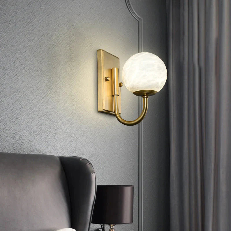 Modern Natural Marble Living Room Copper Wall Lamp