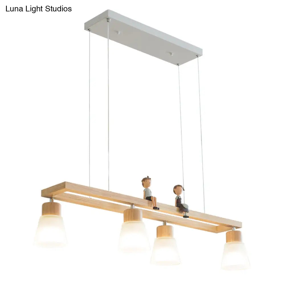 Modern Natural Wood Rectangle Island Pendant Light