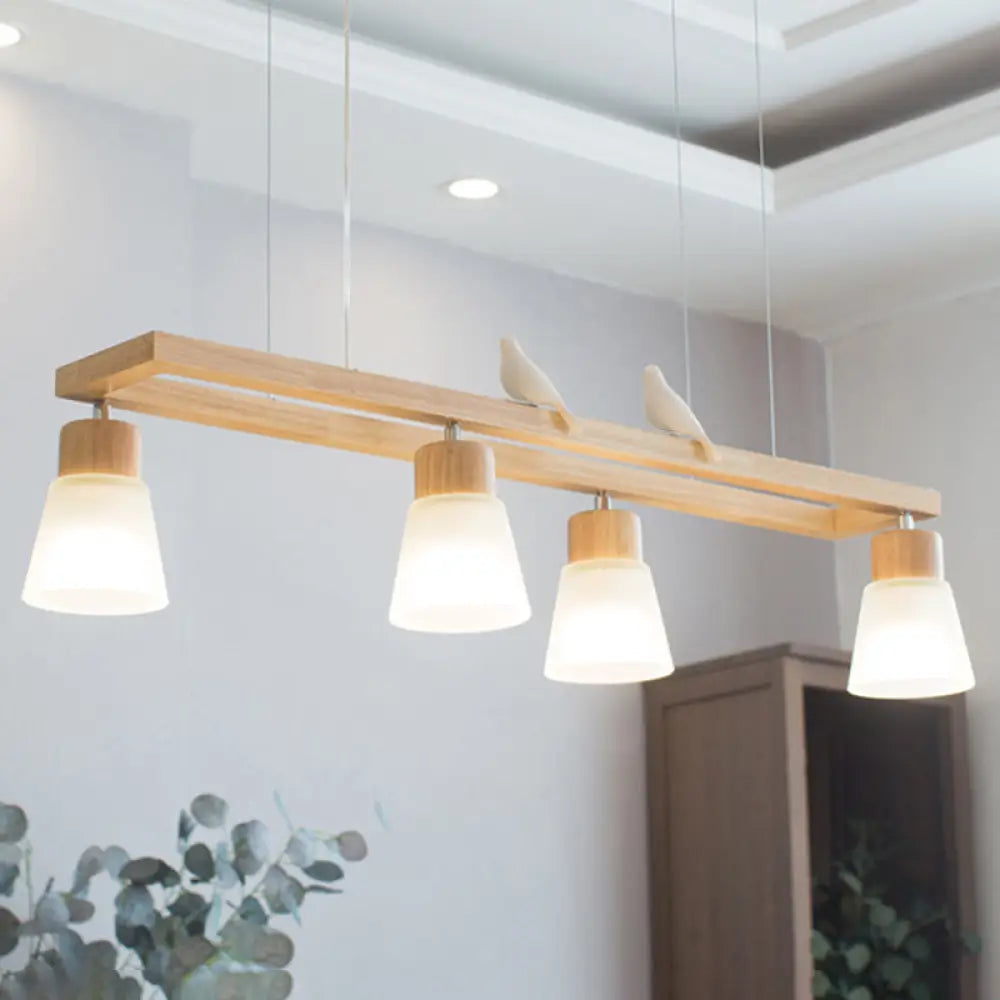 Modern Natural Wood Rectangle Island Pendant Light / Bird