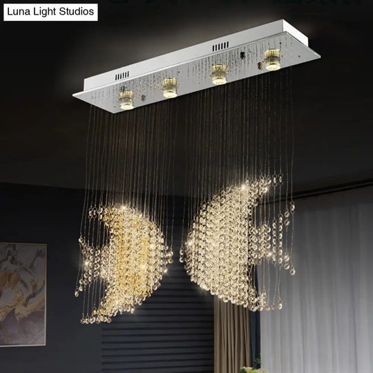 Modern Nickel Fish Flush Light With Crystal Accents - 4 Heads 3W/5W Close To Ceiling Lighting For