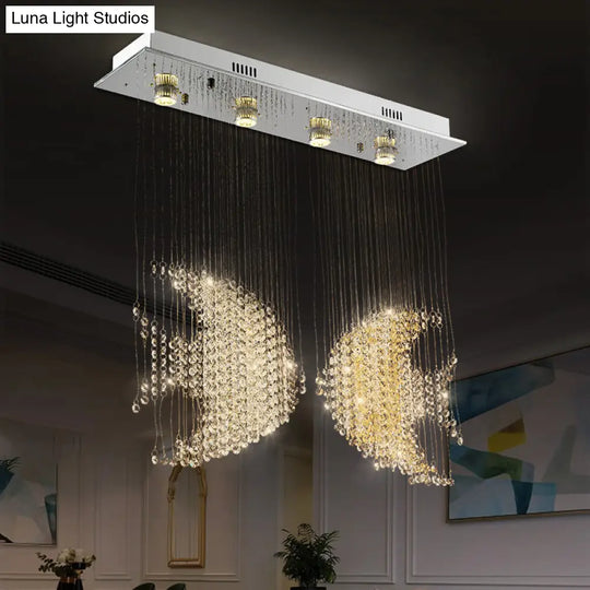 Modern Nickel Fish Flush Light With Crystal Accents - 4 Heads 3W/5W Close To Ceiling Lighting For