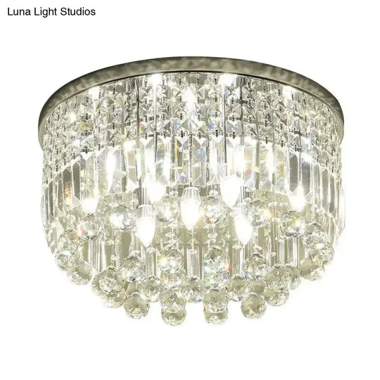 Modern Nickel Flush Mount Ceiling Light With 9-Bulb Crystal Fixture