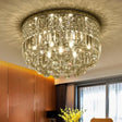 Modern Nickel Flush Mount Ceiling Light With 9-Bulb Crystal Fixture