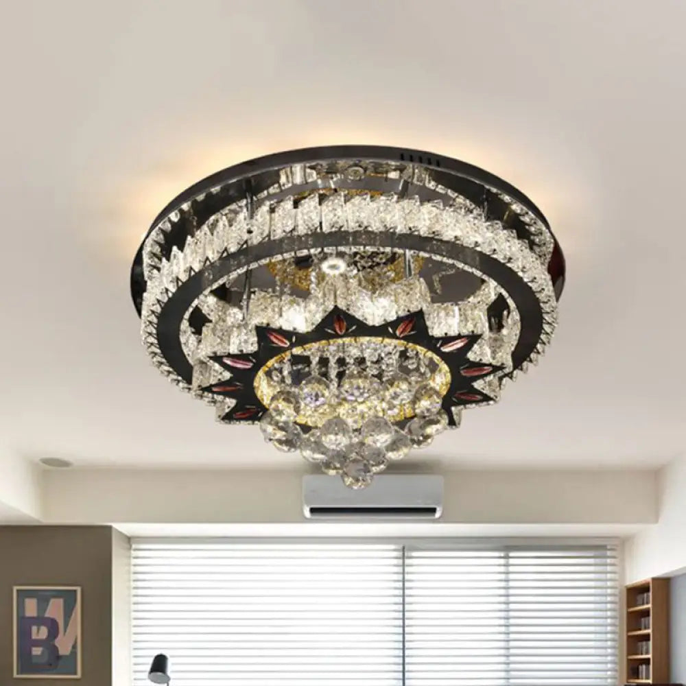 Modern Nickel Icycle Flushmount With Clear Crystal Ball Led - Bedroom Ceiling Light