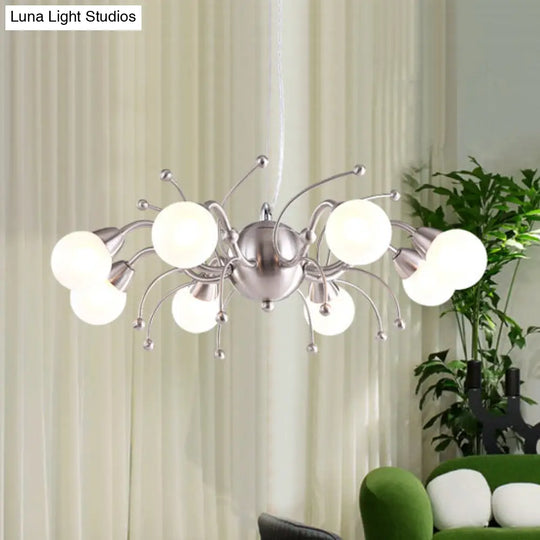 Modern Nickel Led Dining Room Chandelier With Globe White Glass Shade - 6/8 Lights Hanging Ceiling