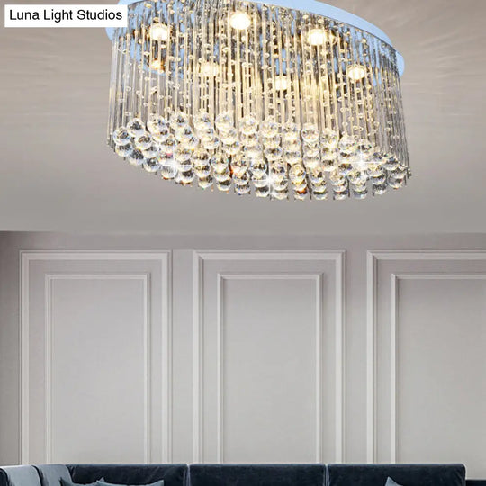 Modern Nickel Oval Flush Mount Crystal Ceiling Light - 6 Heads Dining Room