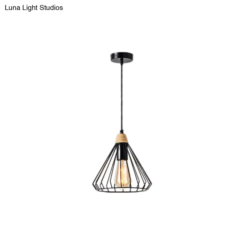Nordic Style Cone Cage Hanging Lamp: Black/White Metal Pendant Light For Indoors