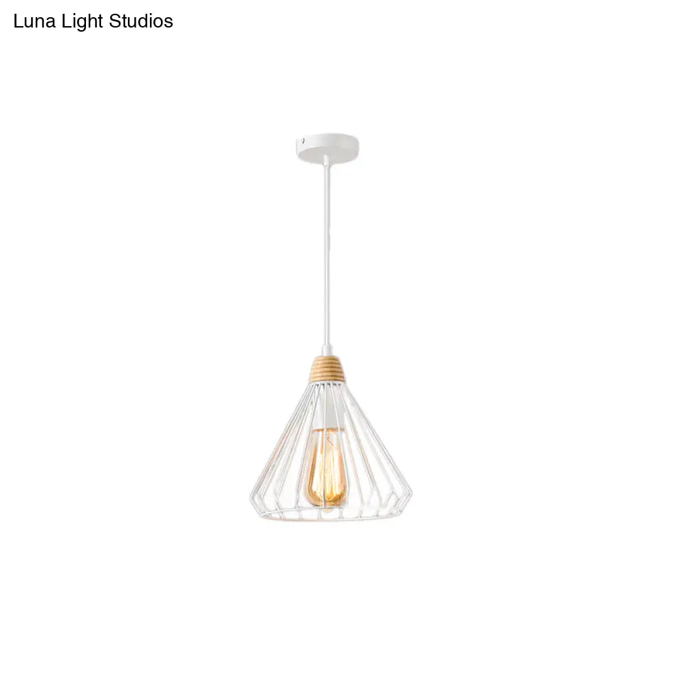 Modern Nordic 1-Light Cone Cage Pendant Lamp In Black/White Metal - Stylish Indoor Lighting Fixture