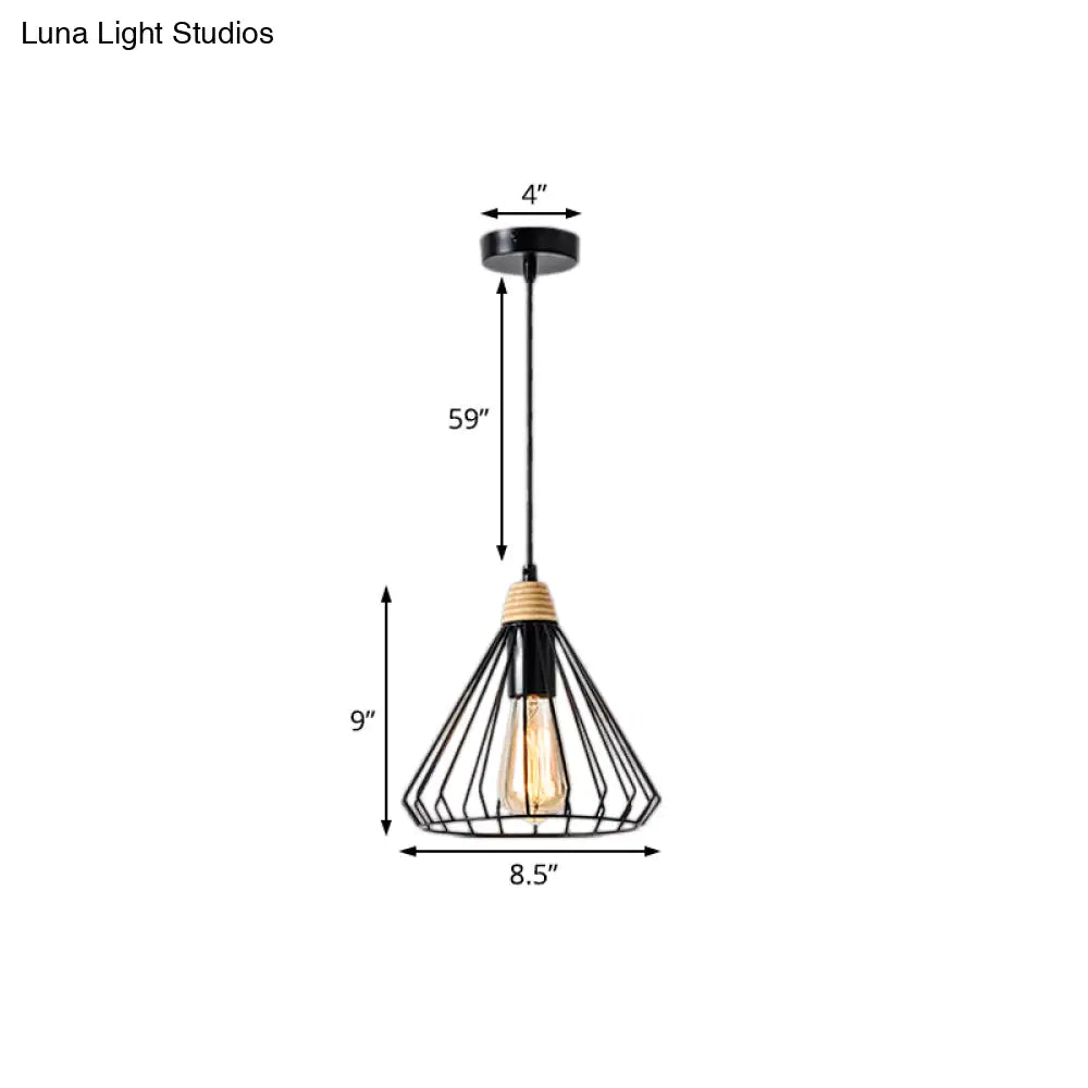 Modern Nordic 1-Light Cone Cage Pendant Lamp In Black/White Metal - Stylish Indoor Lighting Fixture